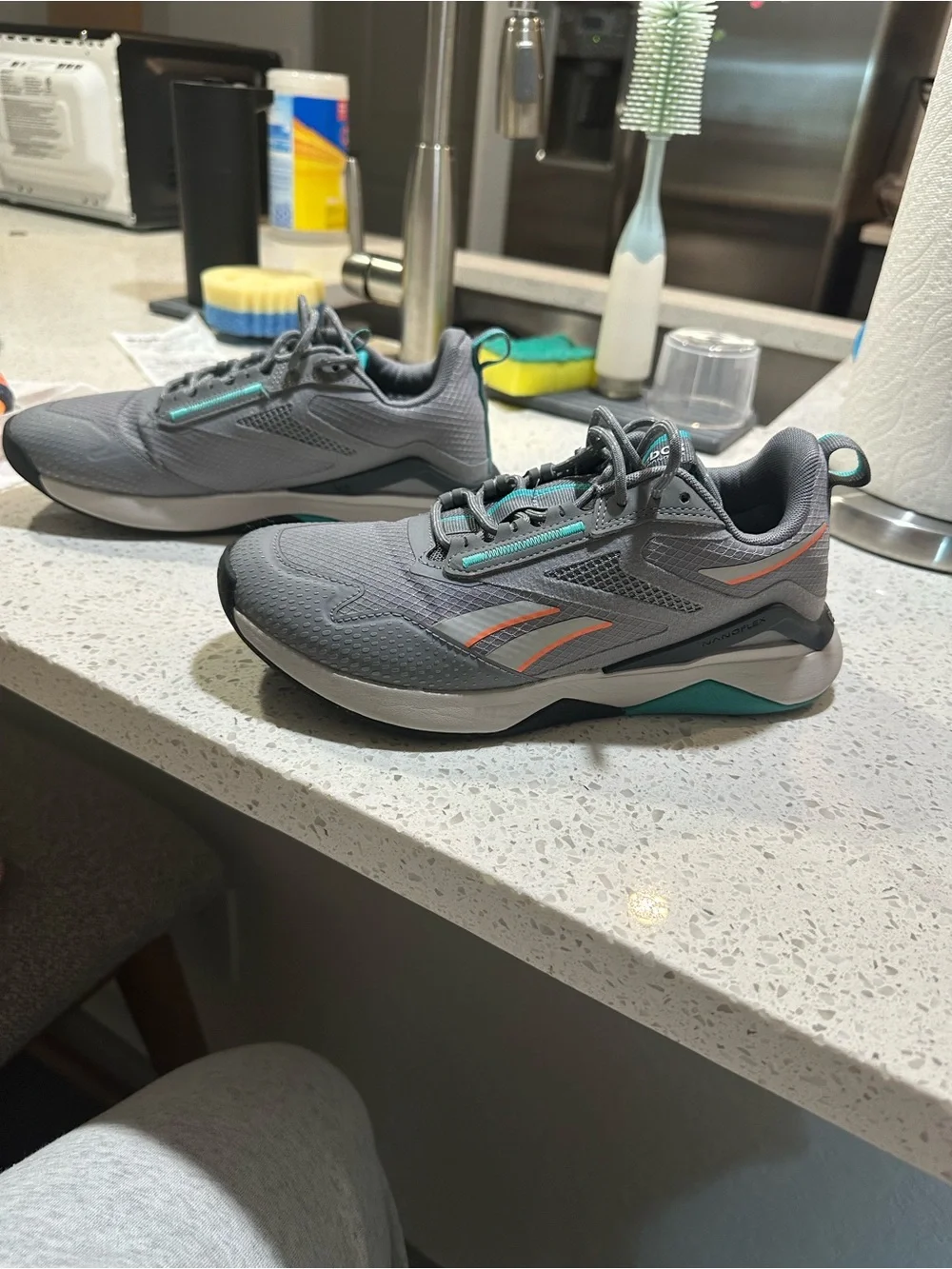Reebok Women's Gray Athletic Sneakers with Teal Accents